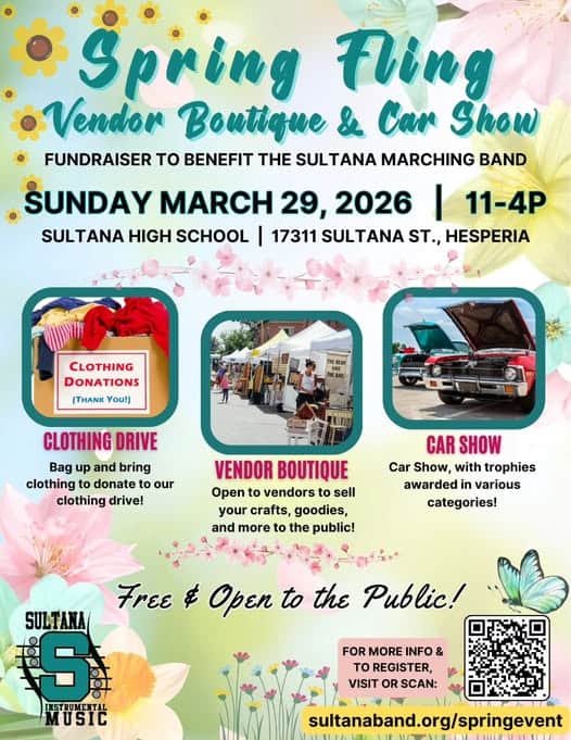 Spring Fling Vendor Boutique and Car Show event at 17311 Sultana St in Hesperia, CA on March 29, 2026
