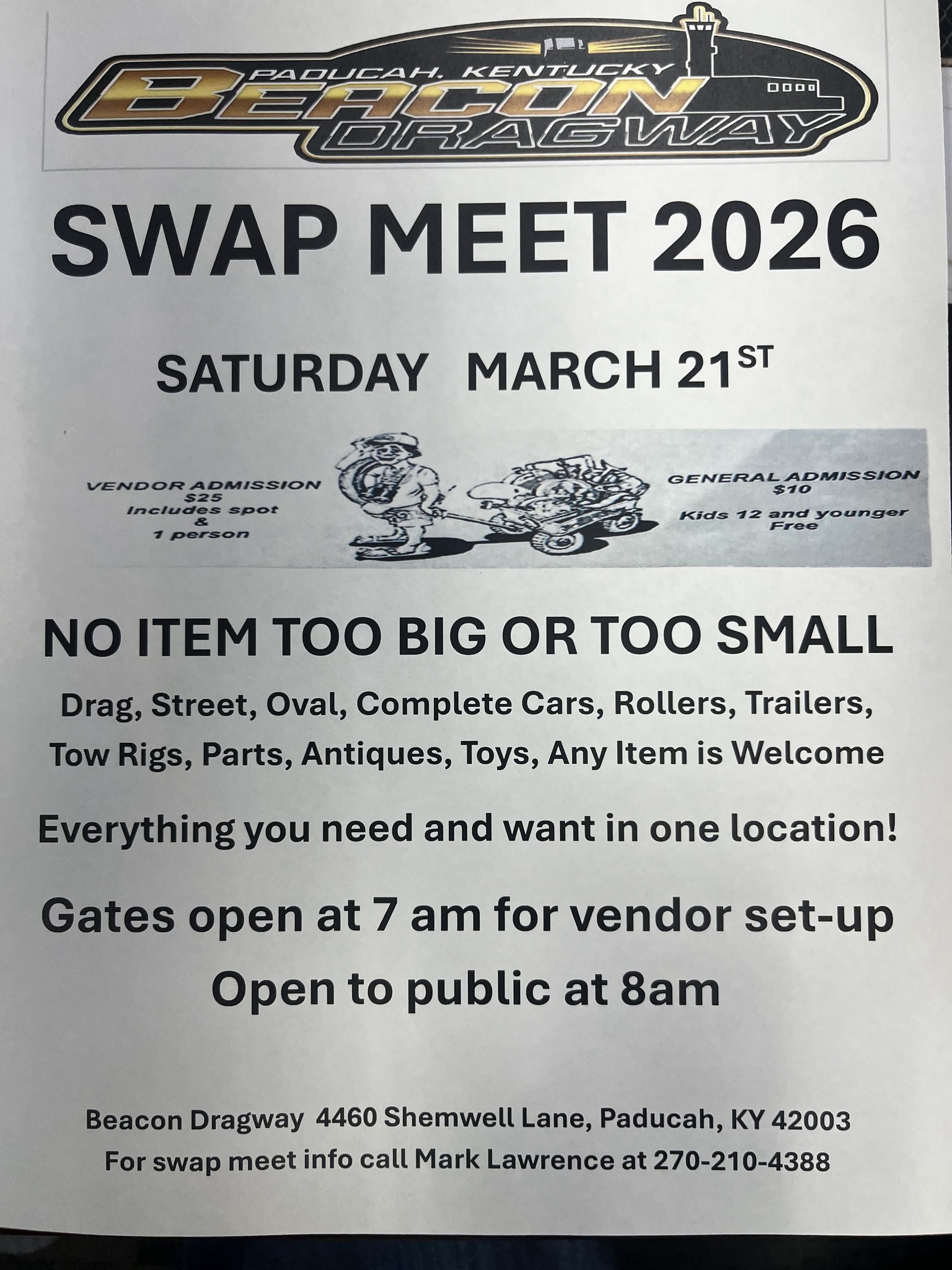 Swap Meet 2026 event at Beacon Dragway in Paducah, KY on March 21, 2026