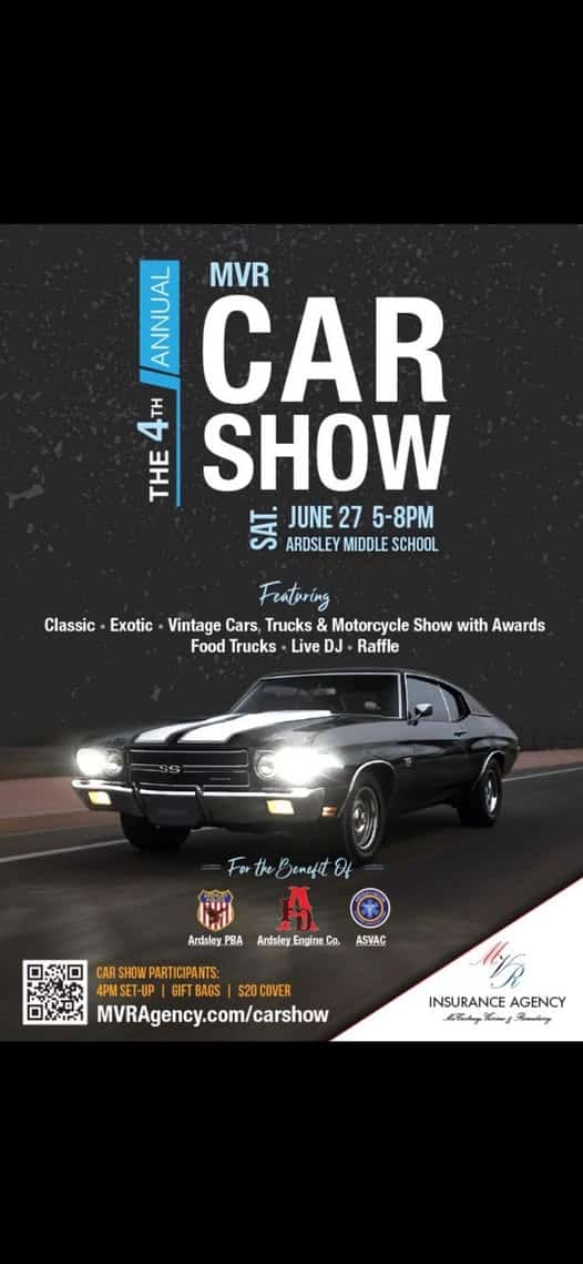 The 4th Annual MVR Car Show event at Ardsley Middle School in Ardsley, NY on June 27, 2026