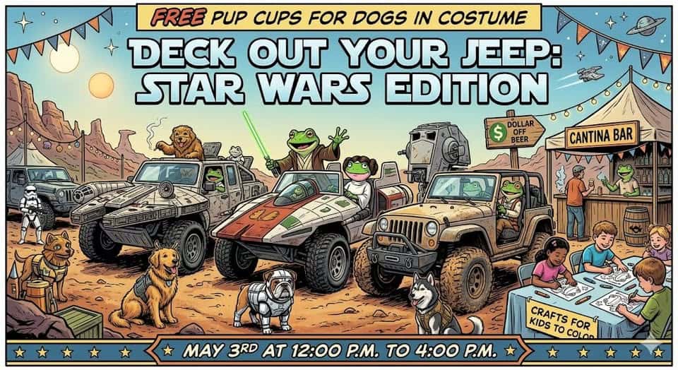 The Bark Side: A Star Wars JEEP & Pup Meet event at 3632 Lithia Pinecrest Rd in Valrico, FL on May 3, 2026