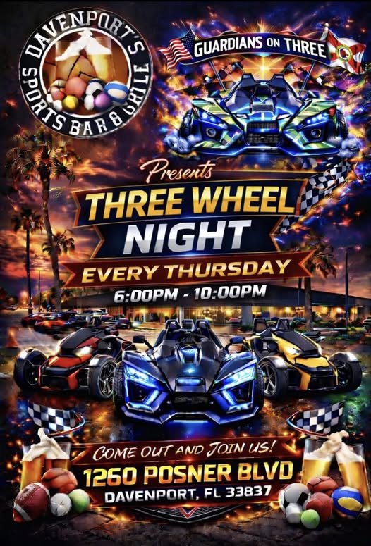 Three Wheel Night event at Davenport's Sports Bar & Grill in Davenport, FL on March 26, 2026