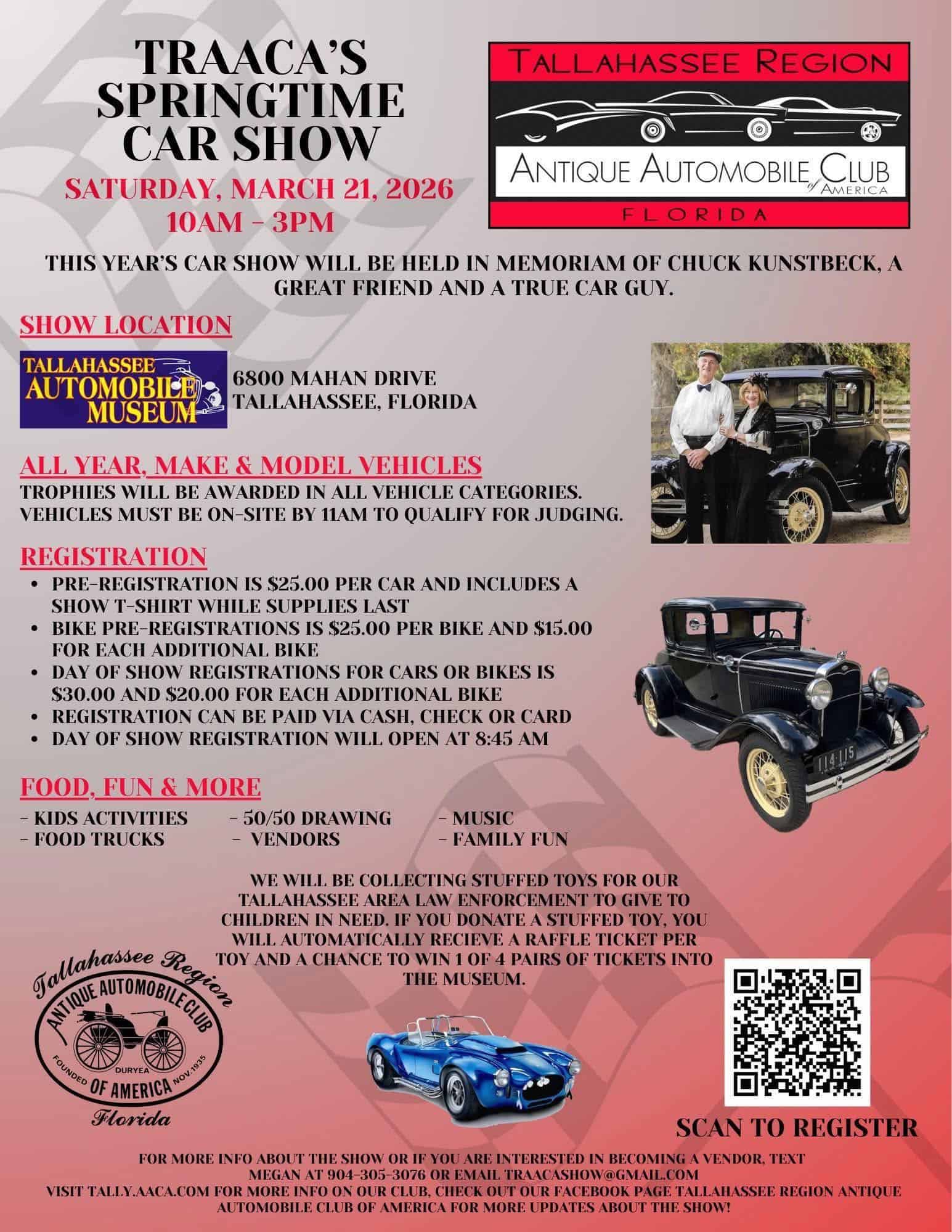 TRAACA’s Springtime Car Show event at Tallahassee Automobile Museum in Tallahassee, FL on March 21, 2026