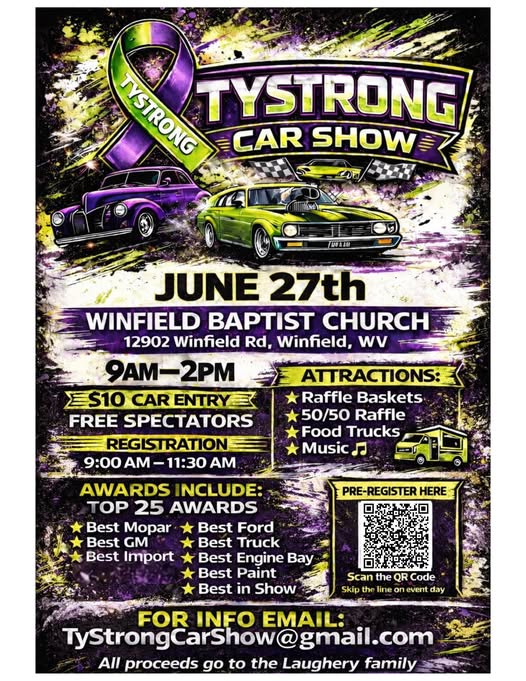 TyStrong Car Show event at Winfield Baptist Church in Winfield, WV on June 27, 2026
