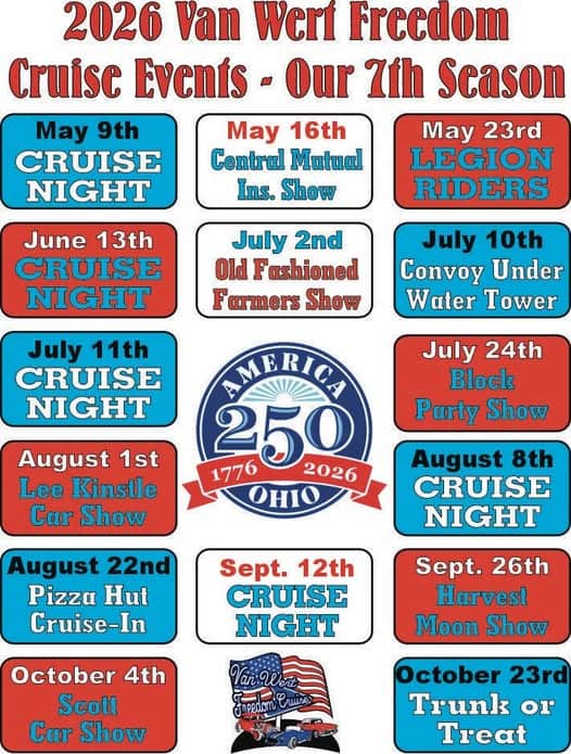 Van Wert Freedom Cruise on Historic Main St. Van Wert,Ohio 45891 event at 121 E Main St in Van Wert, OH on May 9, 2026