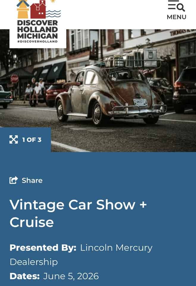 Vintage Car Show + Cruise event at 124 E 8Th St in Holland, MI on June 5, 2026