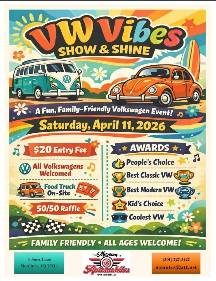VW Vibes Show & Shine event at The Museum of Automobiles in Morrilton, AR on April 11, 2026