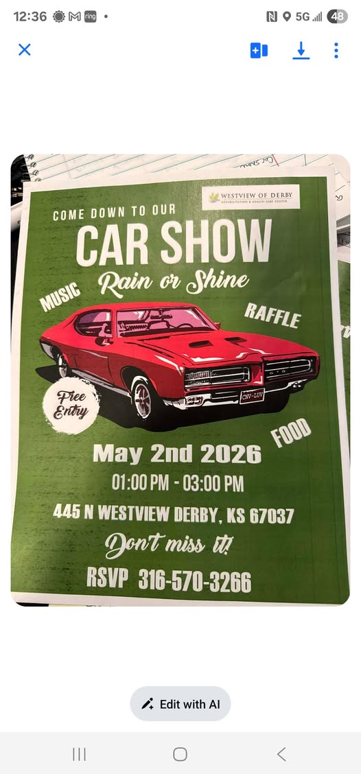 Westview Of Derby Car Show event at 445 N Westview in Derby, KS on May 2, 2026