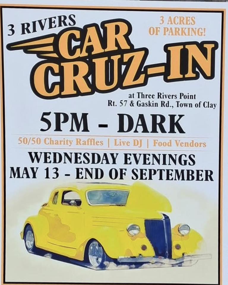 Car Cruz-In event at Three Rivers Point in Clay, NY on May 13, 2026