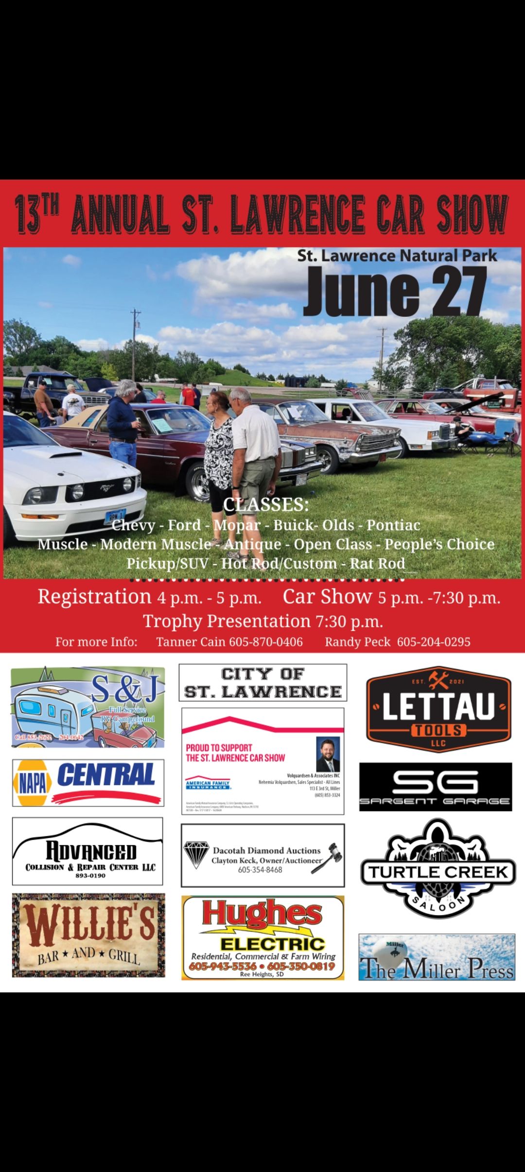 13th Annual St. Lawrence Car Show event at St. Lawrence Natural Park in St. Lawrence, SD on June 27, 2026