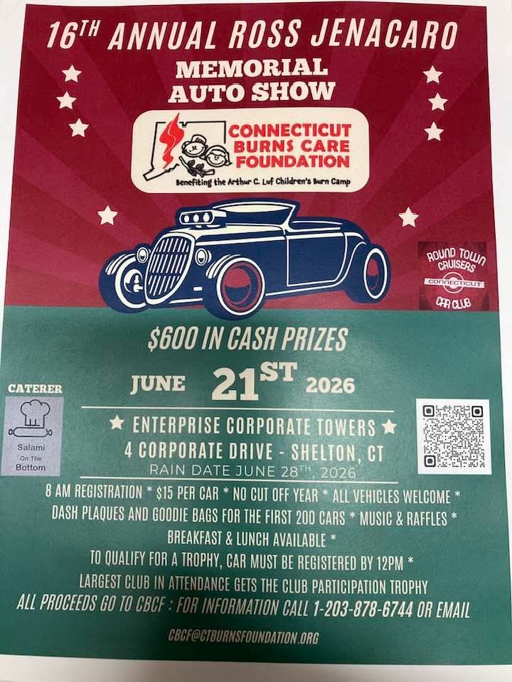 16th Annual Ross Jenacaro Memorial Auto Show event at Enterprise Corporate Towers in Shelton, CT on June 21, 2026