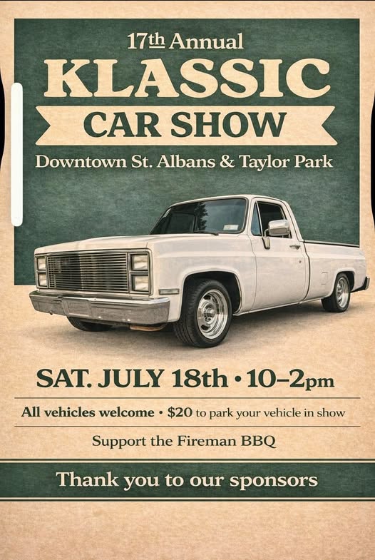 17th Annual Klassic Car Show event at Downtown St. Albans & Taylor Park in St. Albans, VT on July 18, 2026