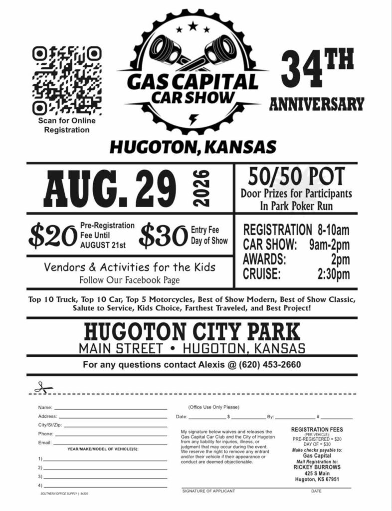 Gas Capital Car Show event at Hugoton City Park in Hugoton, KS on August 29, 2026