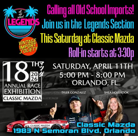 18th Annual Race Exhibition Classic Mazda event at Classic Mazda in Orlando, FL on April 11, 2026