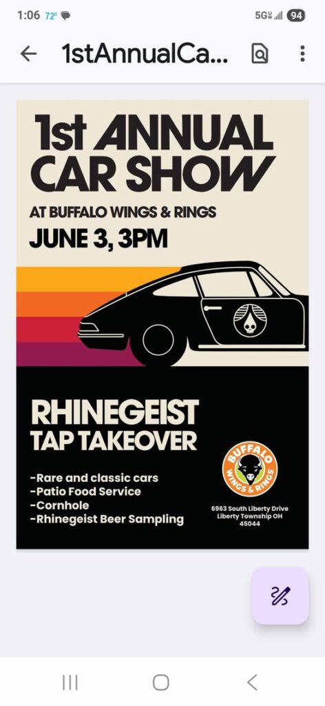 1st Annual Car Show At Buffalo Wings & Rings event at Buffalo Wings & Rings in Liberty Township, OH on June 3, 2026