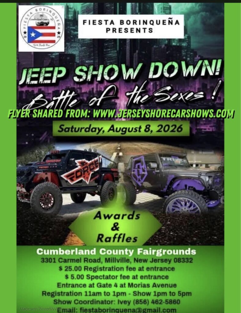 Fiesta Borinque�A Presents Jeep Show Down! Battle Of The Sexes! event at Cumberland County Fairgrounds in Millville, NJ on August 8, 2026
