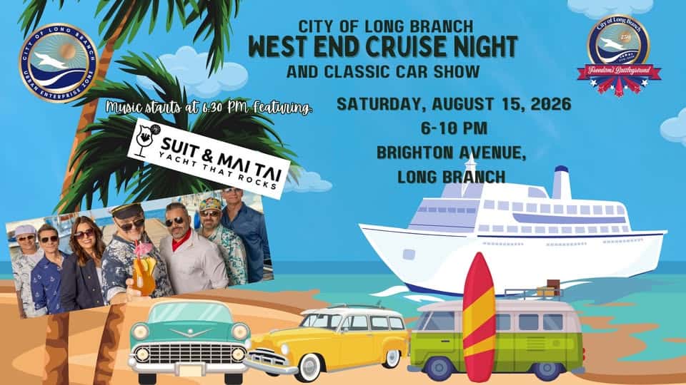2026 West End Cruise Night & Classic Car Show event at 241 Brighton Ave in Long Branch, NJ on August 15, 2026