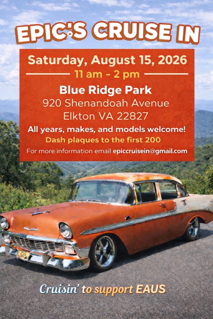 Epic's Cruise In event at Blue Ridge Park in Elkton, VA on August 15, 2026