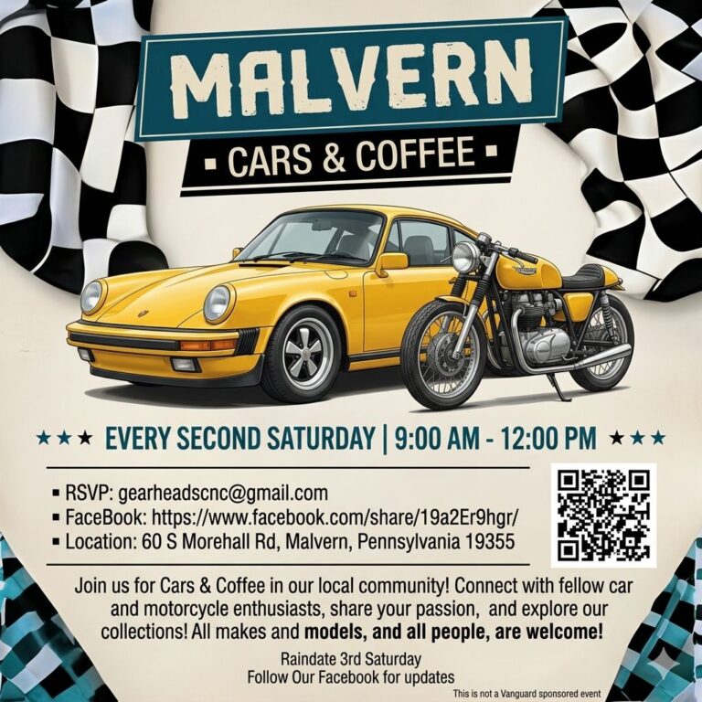 Malvern Cars & Coffee car show in Malvern, PA