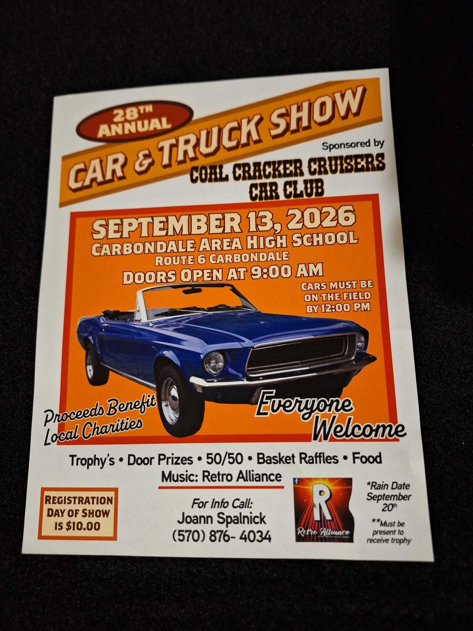 28th Annual Car & Truck Show Sponsored by Coal Cracker Cruisers Car Club event at Carbondale Area High School in Carbondale, PA on September 13, 2026