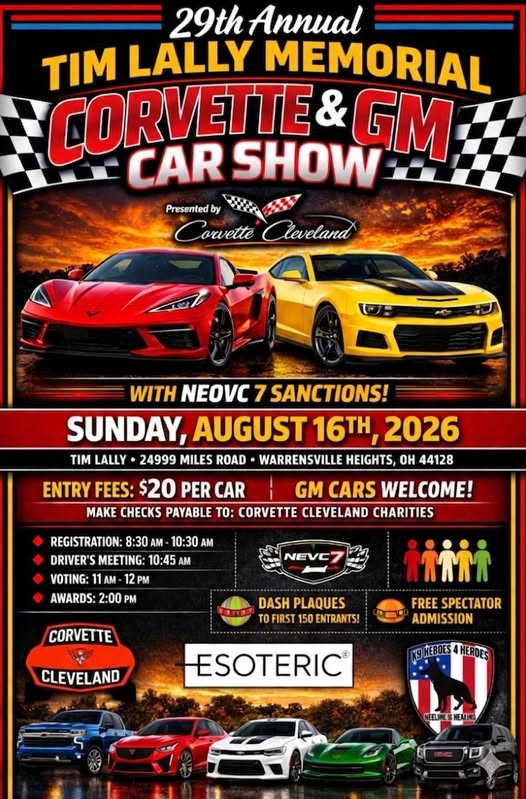 29th Annual Tim Lally Memorial Corvette & GM Car Show event at Tim Lally in Warrensville Heights, OH on August 16, 2026
