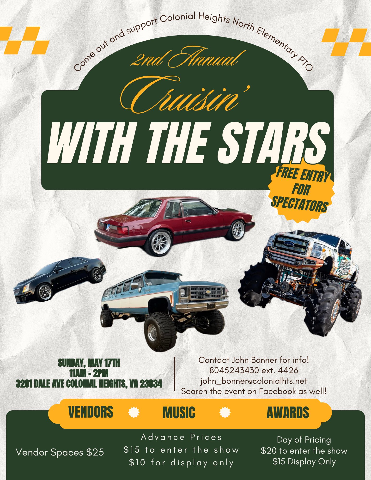 2nd Annual Cruisin' With The Stars event at 3201 Dale Ave in Colonial Heights, VA on May 17, 2026