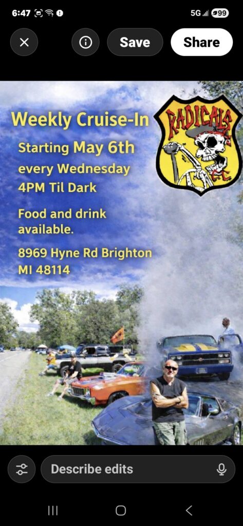 Radicals Weekly Cruise-In event at 8969 Hyne Rd in Brighton, MI on May 6, 2026