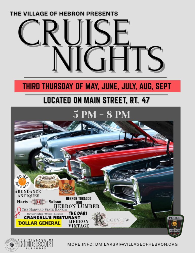 The Village Of Hebron Presents Cruise Nights car show in Hebron, IL