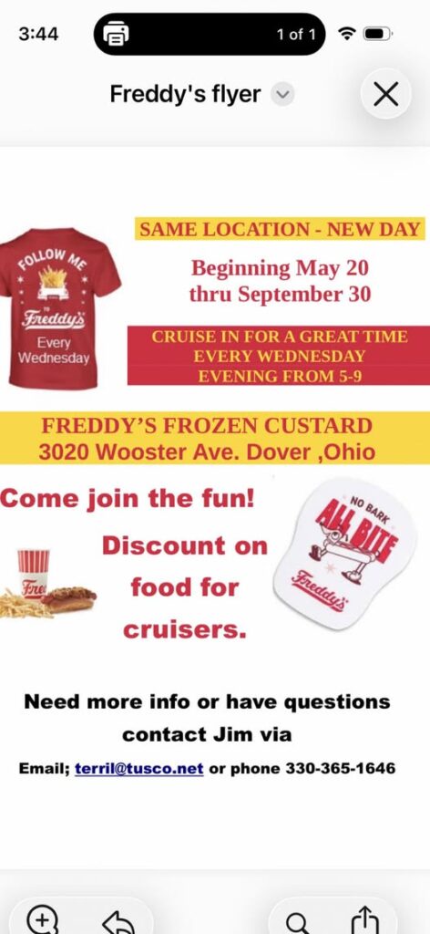 Freddy's Frozen Custard Cruise In event at Freddy’S Frozen Custard in Dover, OH on May 20, 2026
