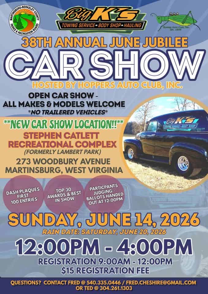 38th Annual June Jubilee Car Show event at 273 Woodbury Ave in Martinsburg, WV on June 14, 2026