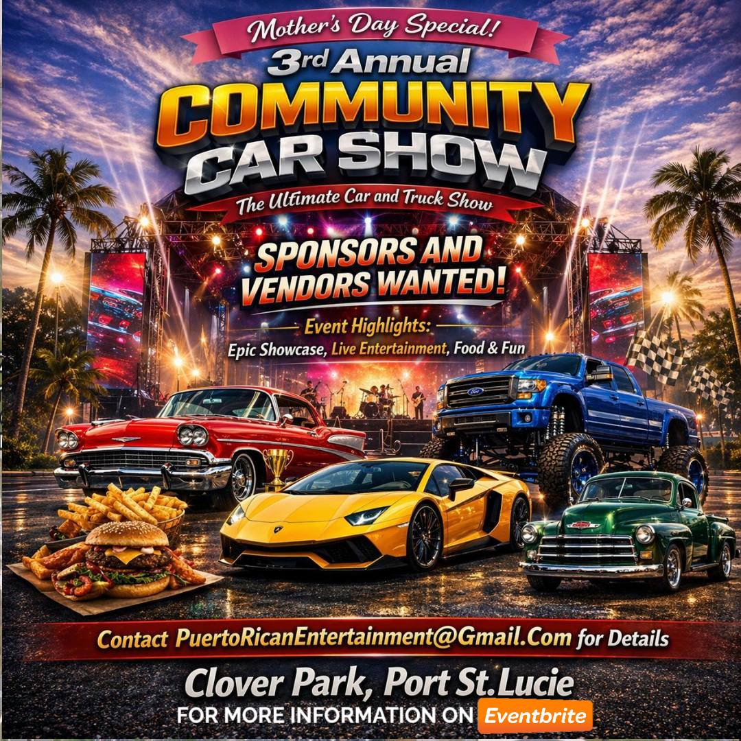 3Rd Annual Community Car Show event at Clover Park in Port St. Lucie, FL on May 10, 2026