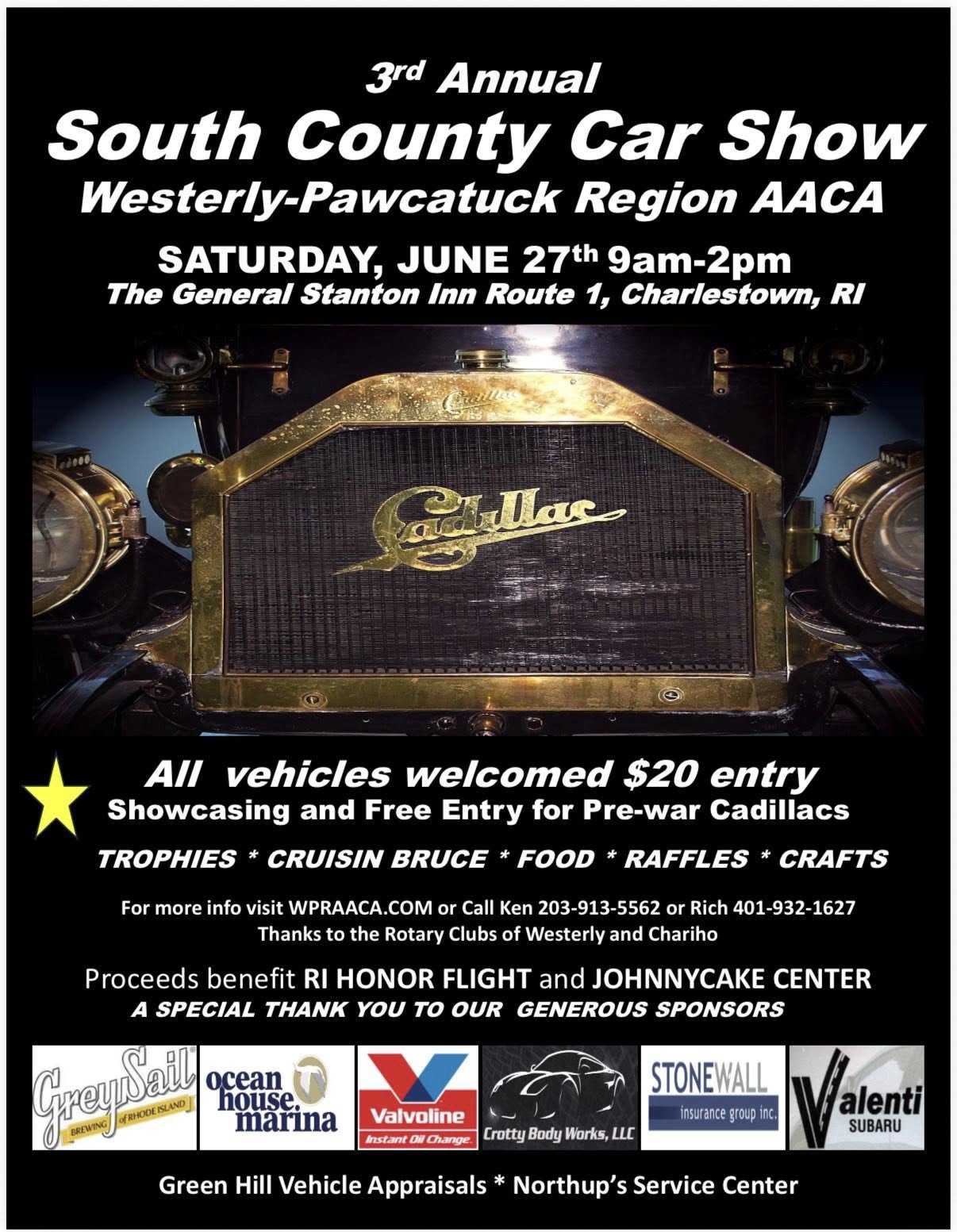 3rd Annual South County Car Show Westerly-Pawcatuck Region AACA event at The General Stanton Inn in Charlestown, RI on June 27, 2026