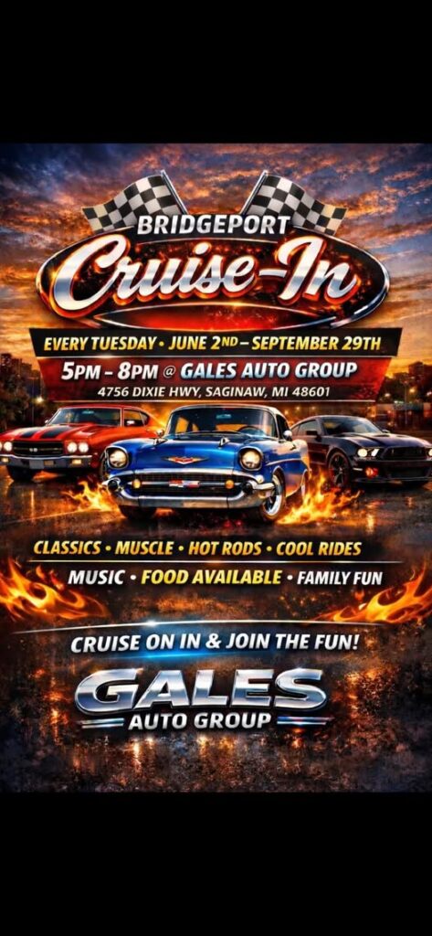 Bridgeport Cruise-In event at Gales Auto Group in Saginaw, MI on June 2, 2026