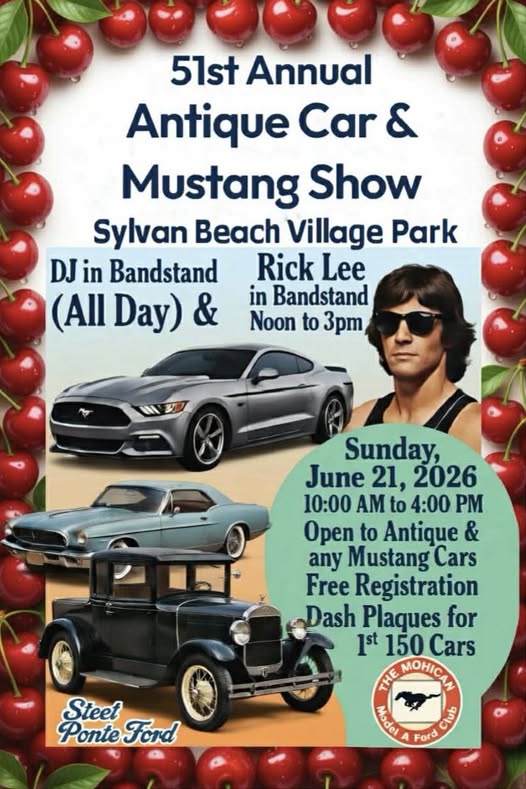 51st Annual Antique Car & Mustang Show event at Sylvan Beach Village Park in Sylvan Beach, NY on June 21, 2026