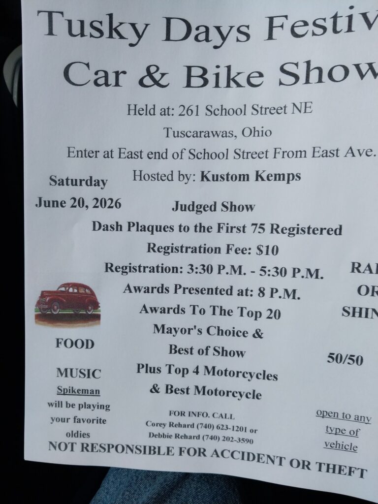 Tusky Days Festival Car & Bike Show event at 261 School Street NE in Tuscarawas, OH on June 20, 2026