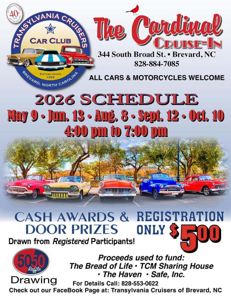 The Cardinal Cruise-In event at The Cardinal in Brevard, NC on May 9, 2026