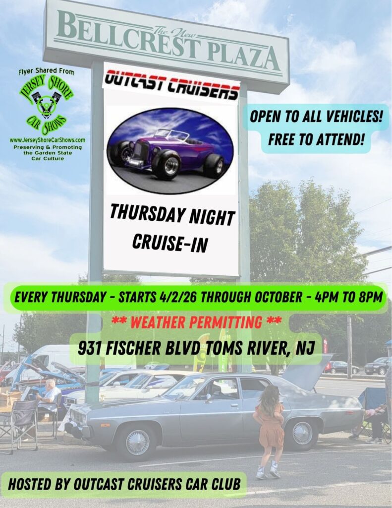 Outcast Cruisers Thursday Night Cruise-In event at Bellcrest Plaza in Toms River, NJ on April 2, 2026