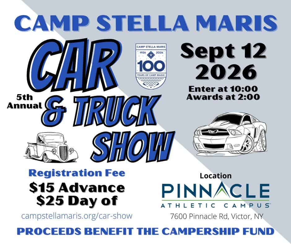 5th Annual Camp Stella Maris Car & Truck Show event at 7600 Pinnacle Dr in Victor, NY on September 12, 2026