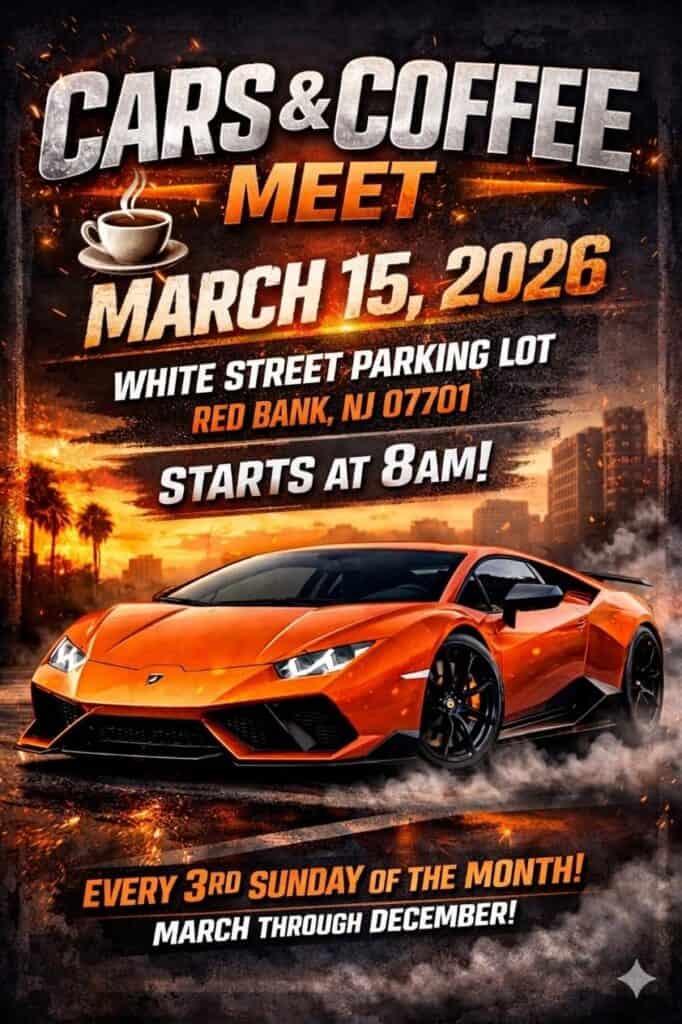 Cars & Coffee Meet event at White Street Parking Lot in Red Bank, NJ