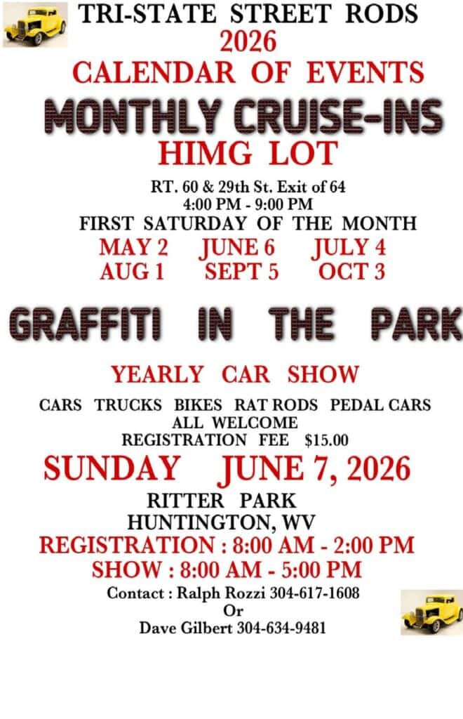 The Tri-State Street Rods Cruise-In event at HIMG Lot in Huntington, WV on May 2, 2026