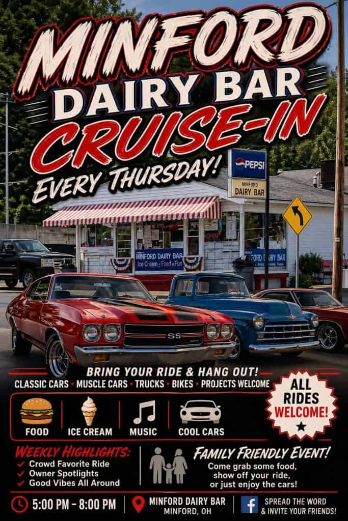Minford Dairy Bar Cruise In event at Minford Dairy Bar in Minford, OH on May 7, 2026
