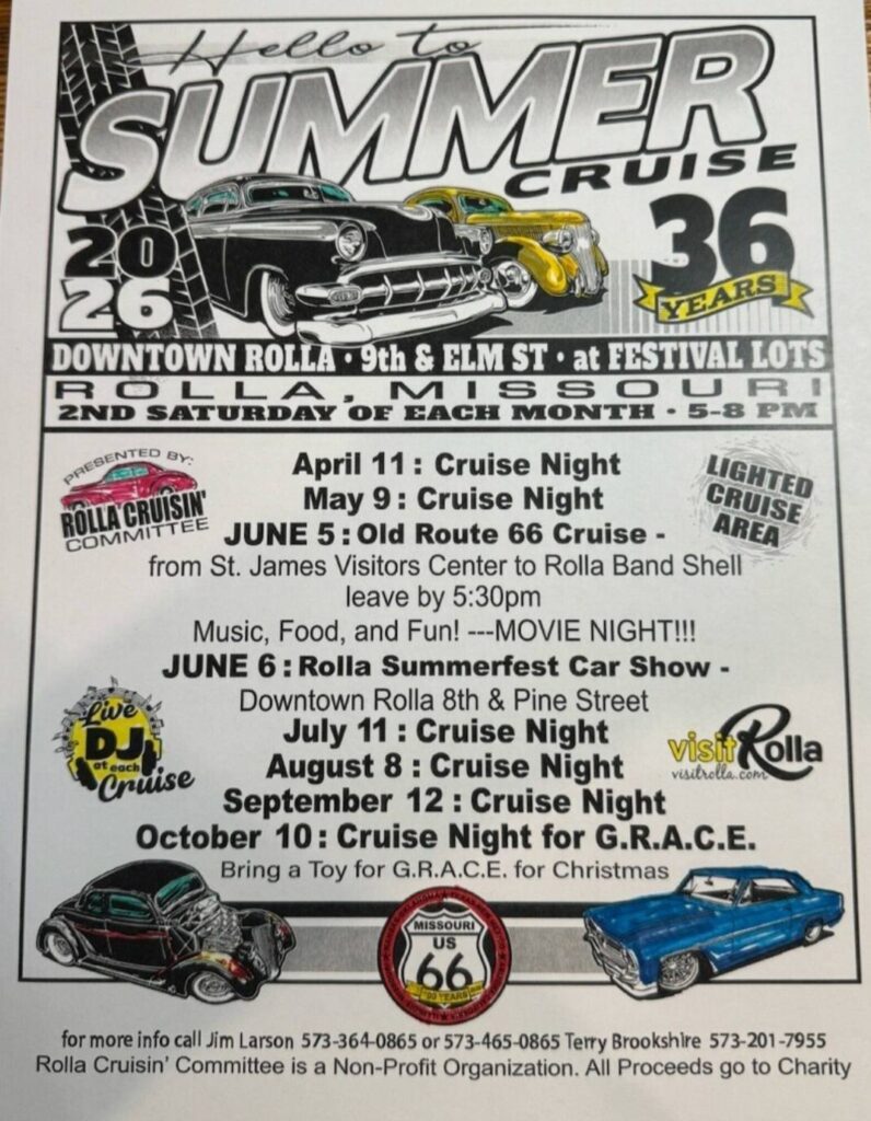 Hello To Summer Cruise 2026 event at Downtown Rolla in Rolla, MO on June 13, 2026