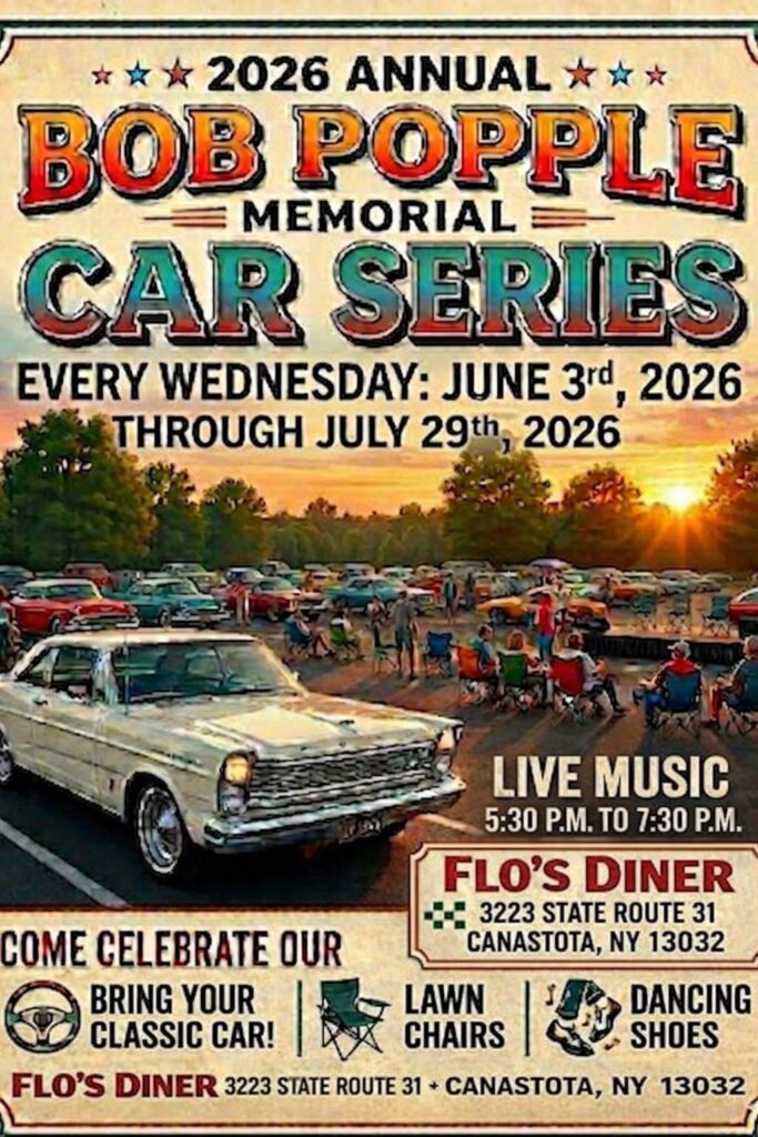 2026 Annual Bob Popple Memorial Car Series event at Flo's Diner in Canastota, NY on June 3, 2026