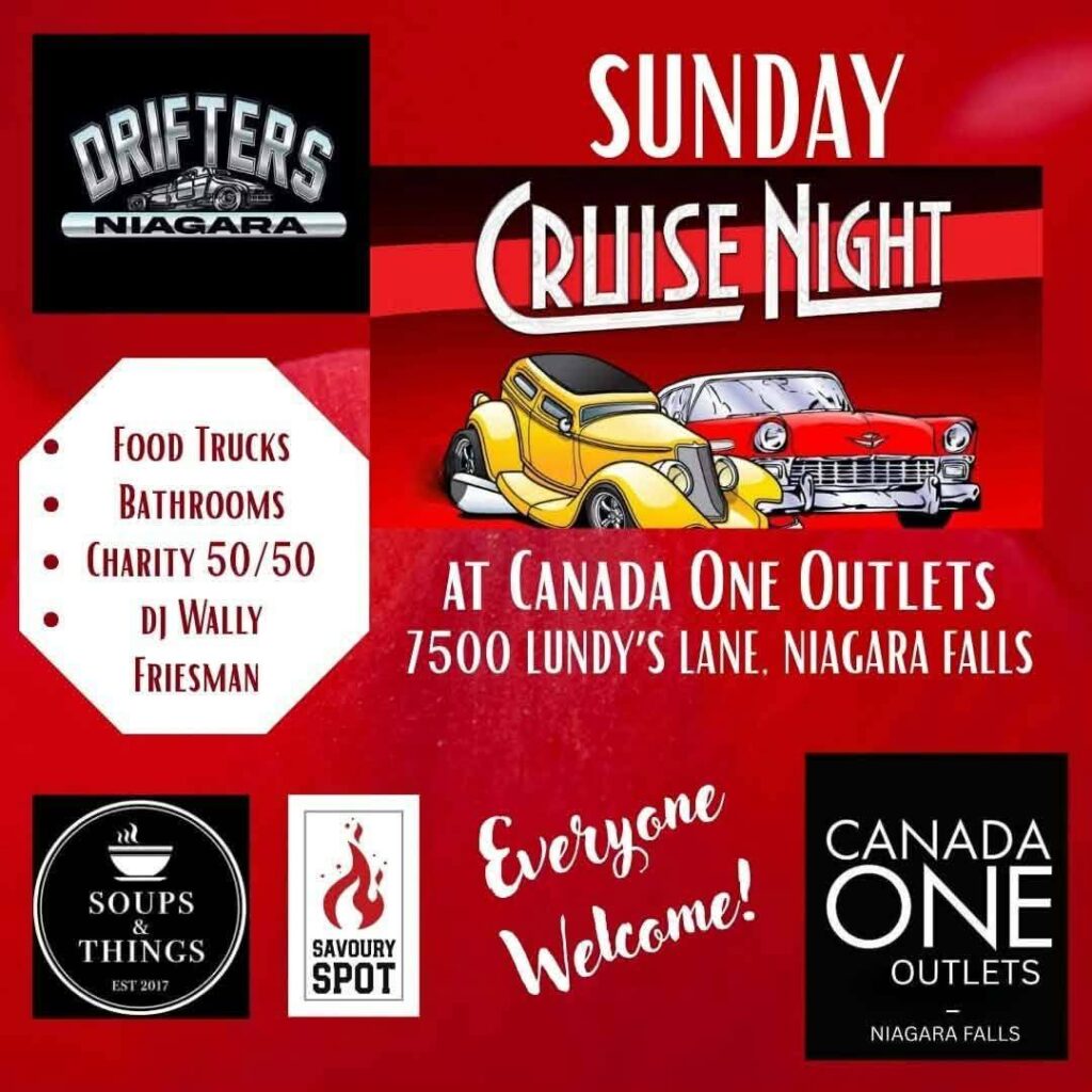 Drifters Niagara Cruise Night event at Canada One Outlets in Niagara Falls, ON on April 10, 2026