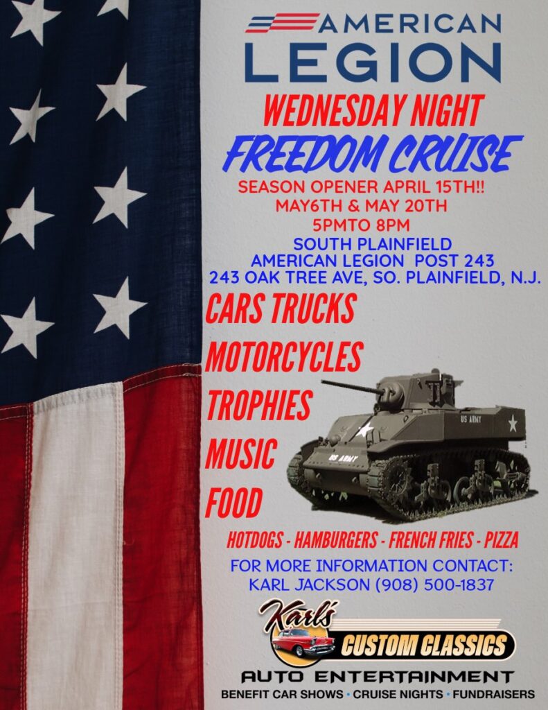 American Legion Wednesday Night Freedom Cruise event at American Legion Post 243 in South Plainfield, NJ on May 6, 2026