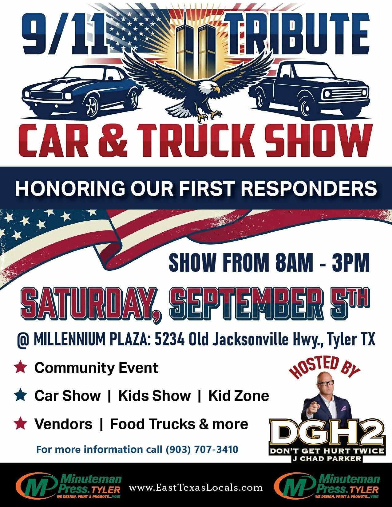 9/11 Tribute Car & Truck Show event at MILLENNIUM PLAZA in Tyler, TX on September 5, 2026
