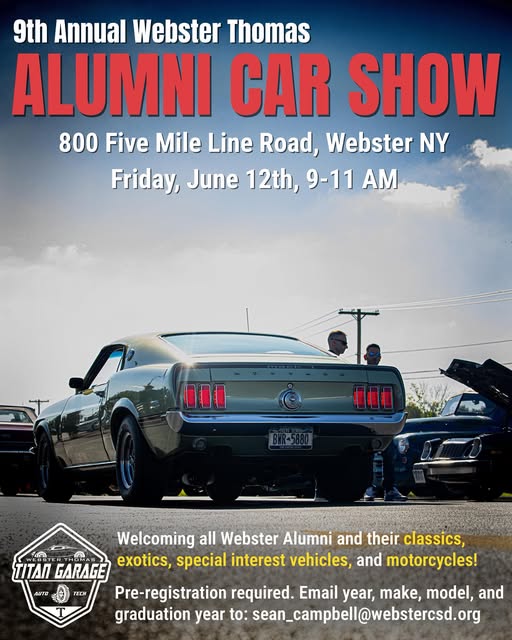 9th Annual Webster Thomas Alumni Car Show event at 800 Five Mile Line Road in Webster, NY on June 12, 2026