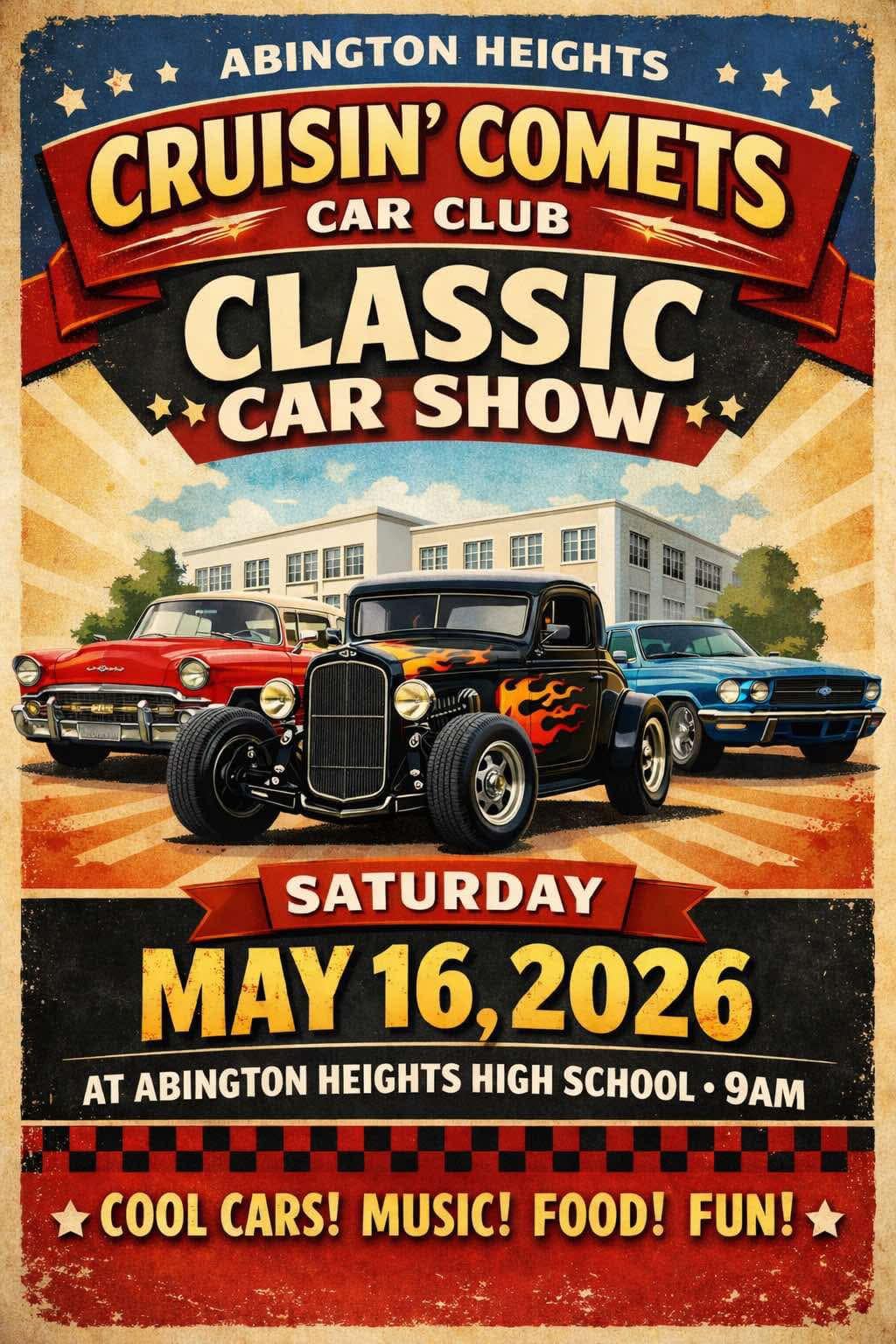 Abington Heights Cruisin' Comets Car Club Classic Car Show event at Abington Heights High School in Abington Township, PA on May 16, 2026