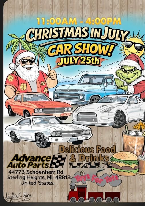 Advance Auto Parts Christmas In July Car Show! event at Advance Auto Parts in Sterling Heights, MI on July 25, 2026