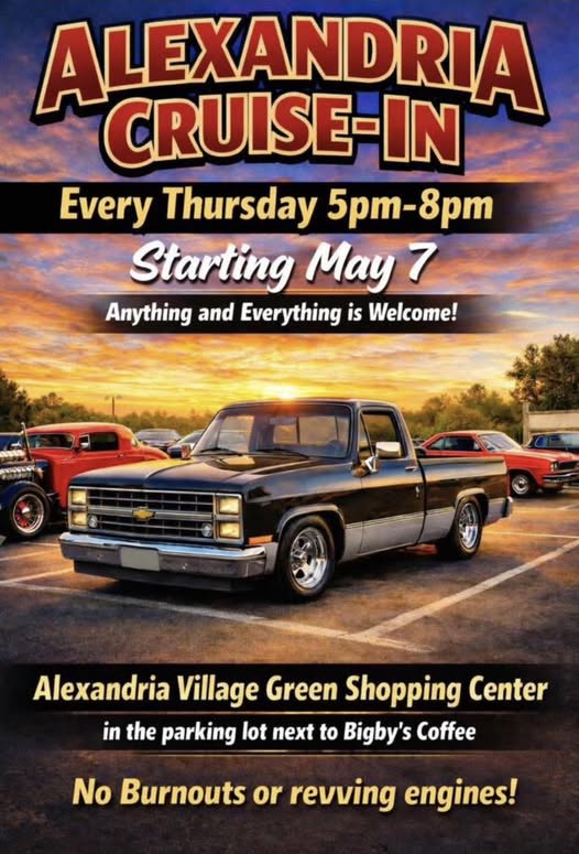 Alexandria Cruise-In event at Alexandria Village Green Shopping Center in Alexandria, KY on May 7, 2026