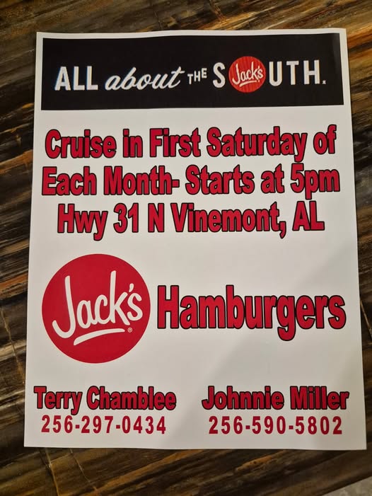 All About The South Jack's event at Jack's Hamburgers in Vinemont, AL on May 6, 2026